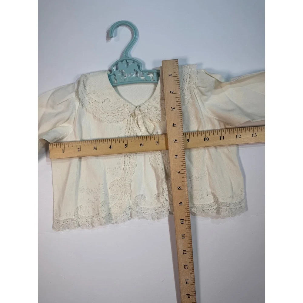 Vintage Ivory Corduroy‎ Baby Jacket Lace Trim Peter Pan Collar Embroidery Cream